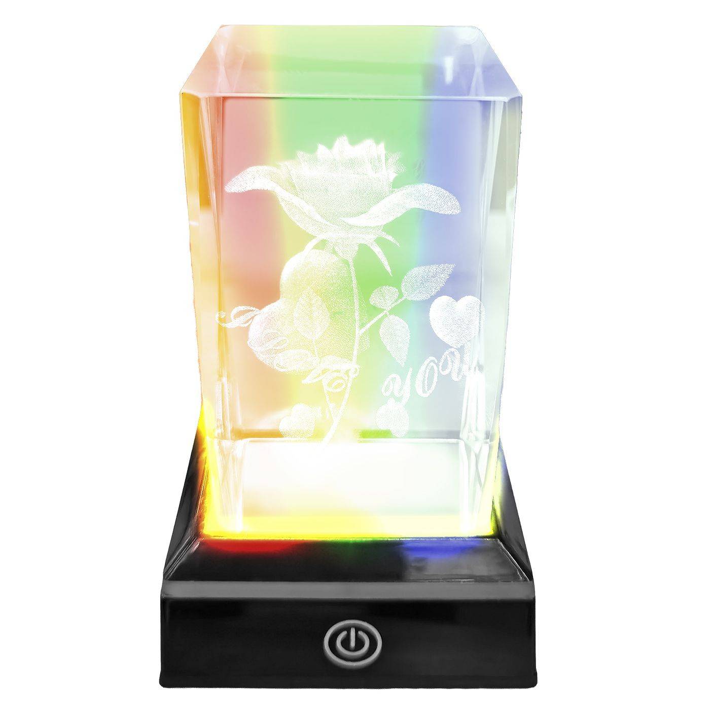 22-3095 Κρύσταλλος Τριαντάφυλλο Love σε Βάση RGB 10,5x6,5x6,5cm χονδρική, Βαλεντίνου χονδρική