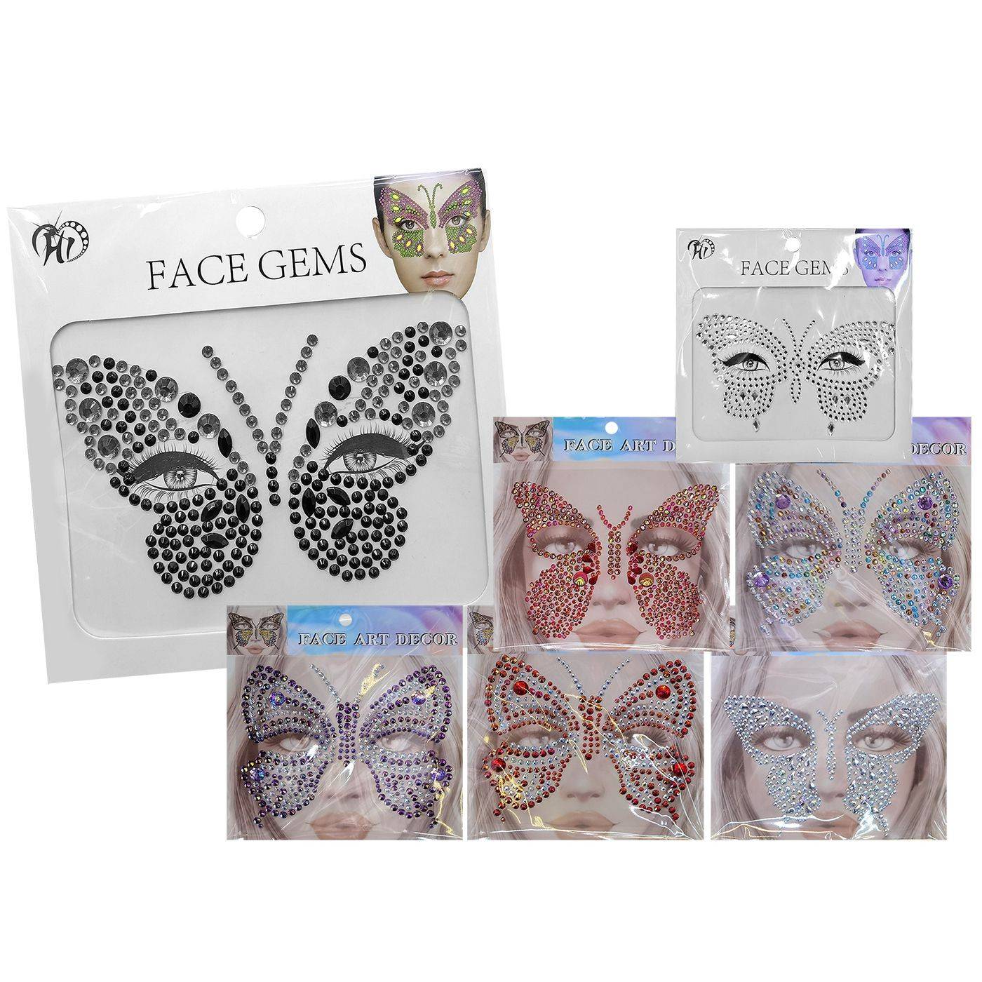 3-2465 Αυτοκόλλητα Προσώπου Πεταλούδα Face Gems 17x17cm χονδρική, Αποκριάτικα χονδρική