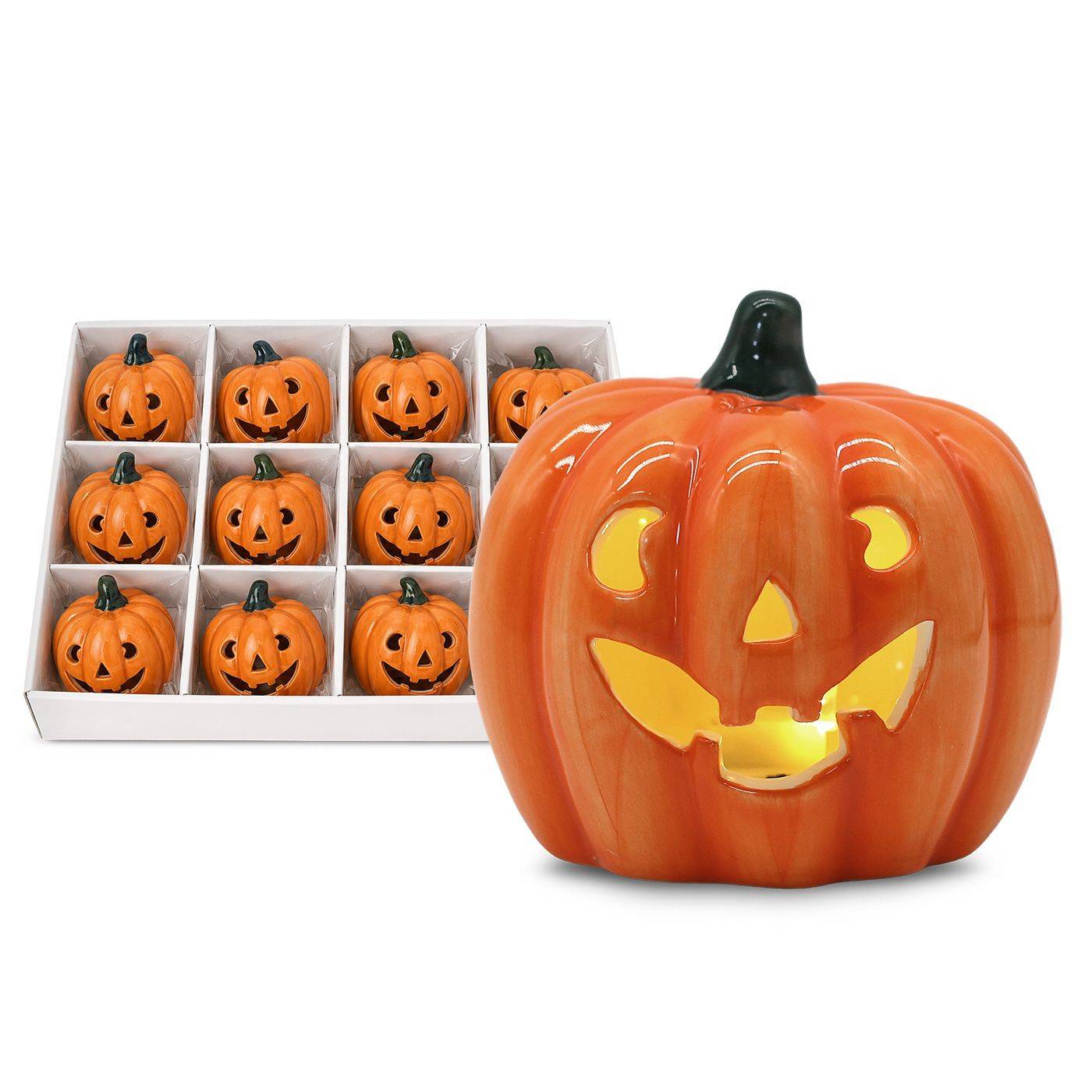 3-2732 Κολοκύθα Κεραμική με LED 8,5x8cm χονδρική, Halloween χονδρική