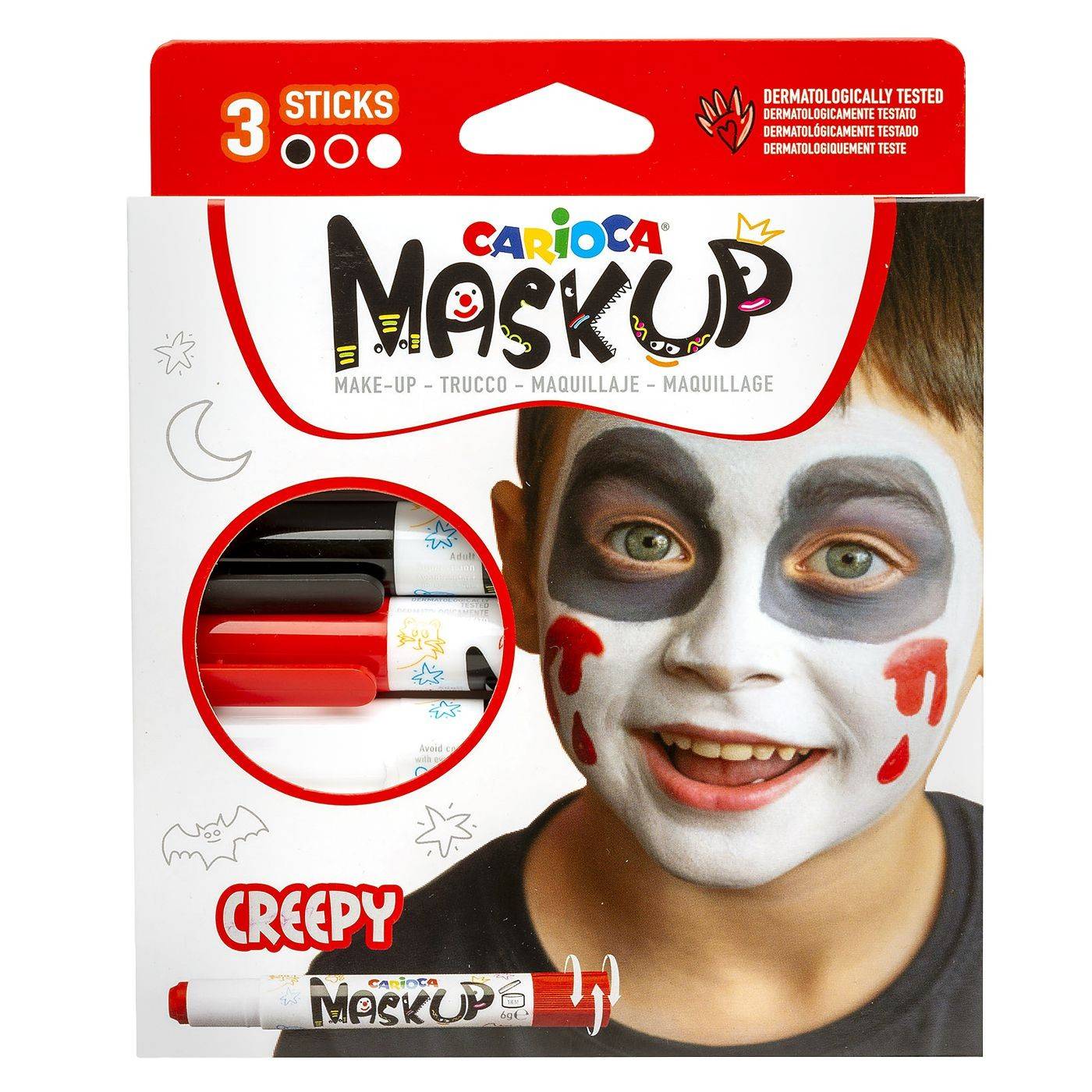 3-2748 Βαφές Προσώπου 3τεμ Carioca Maskup (Κόκκινο-Άσπρο-Μαύρο)  χονδρική, Αποκριάτικα χονδρική