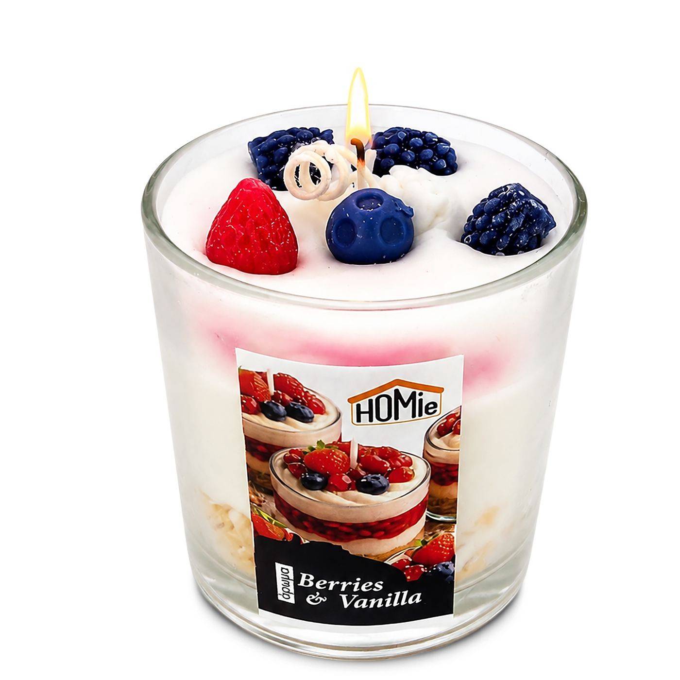 37-492 Κερί Βάζο Σχέδιο Επιδόρπιο με Berries και Βανίλια 180g net 8x ø7cm (συνολικό ύψος=8,5cm) χονδρική, Δώρα χονδρική