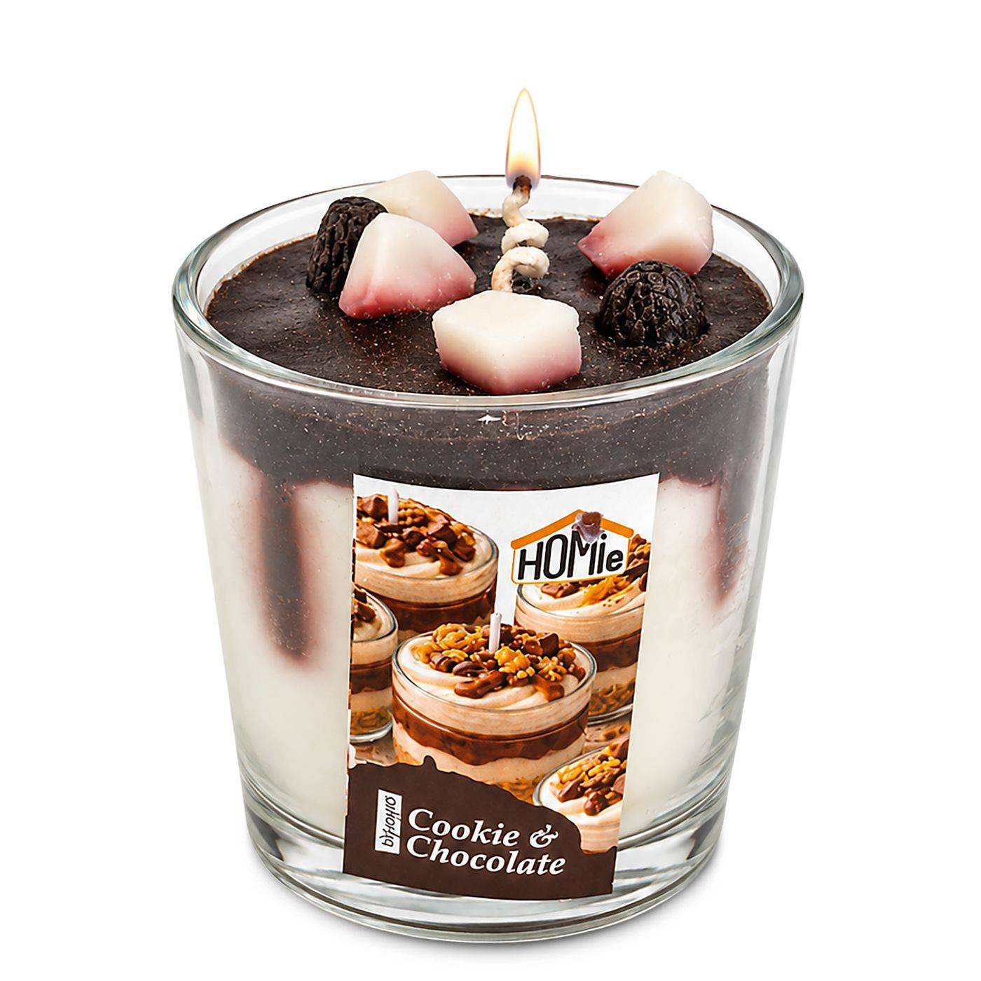 37-494 Κερί Βάζο Σχέδιο Επιδόρπιο με Cookies & Chocolate 180g net 8x ø7cm (συνολικό ύψος=8,5cm) χονδρική, Δώρα χονδρική