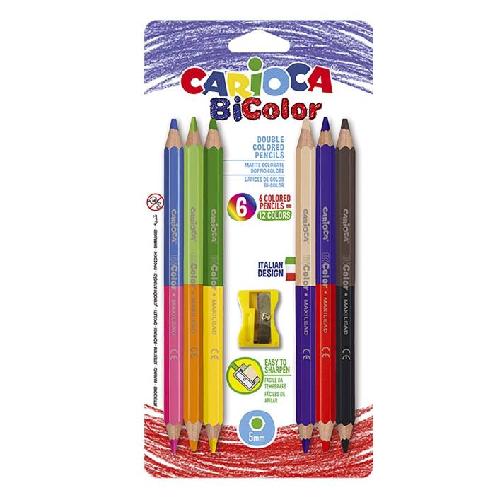 60-724 Ξυλομπογιές Jumbo Διπλής Γραφής με Ξύστρα Carioca σετ=6τεμ  χονδρική, Σχολικά χονδρική