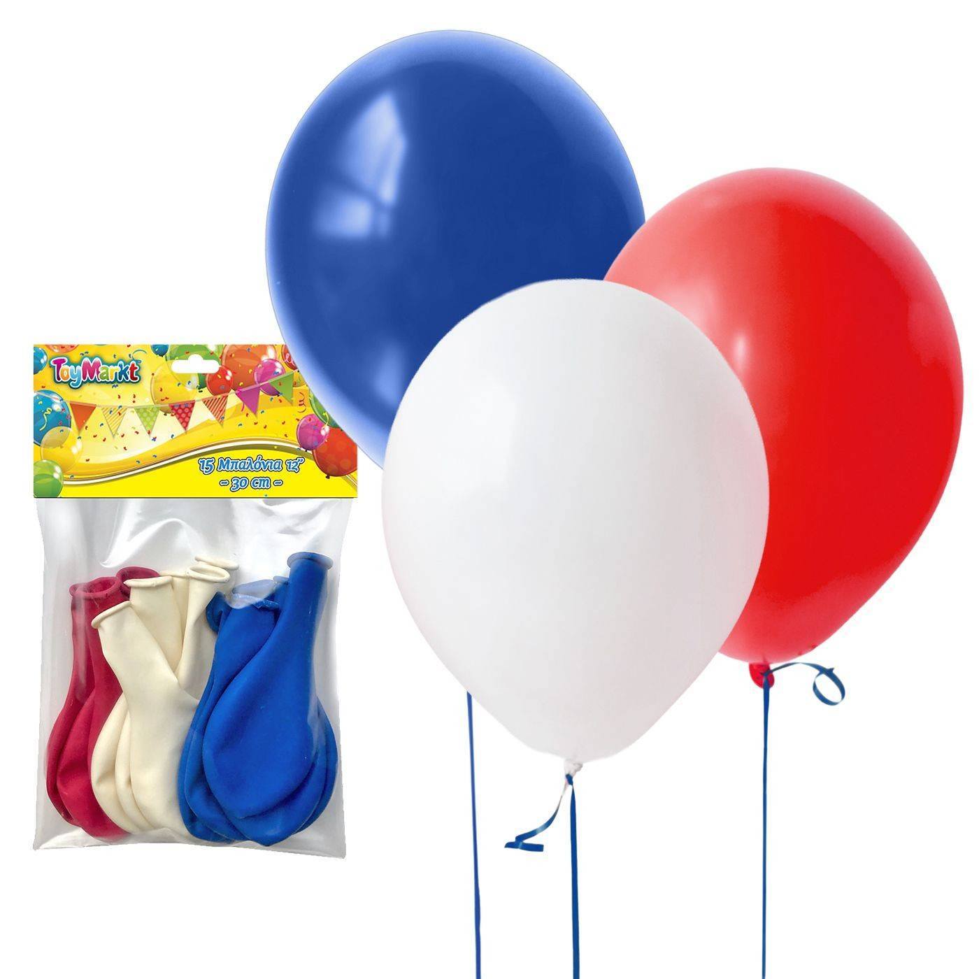71-85 15 Μπαλόνια 12" Μπλε-Κοκ-Λευκά 30cm χονδρική, Παιχνίδια χονδρική