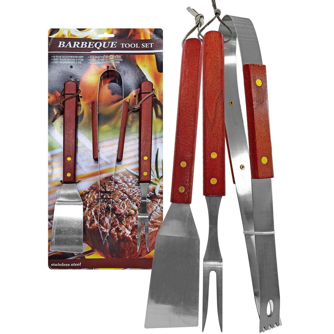 81-1078 Εργαλεία bbq με Ξύλινη Λαβή σετ=3 τεμ 33cm χονδρική, Πασχαλινά χονδρική