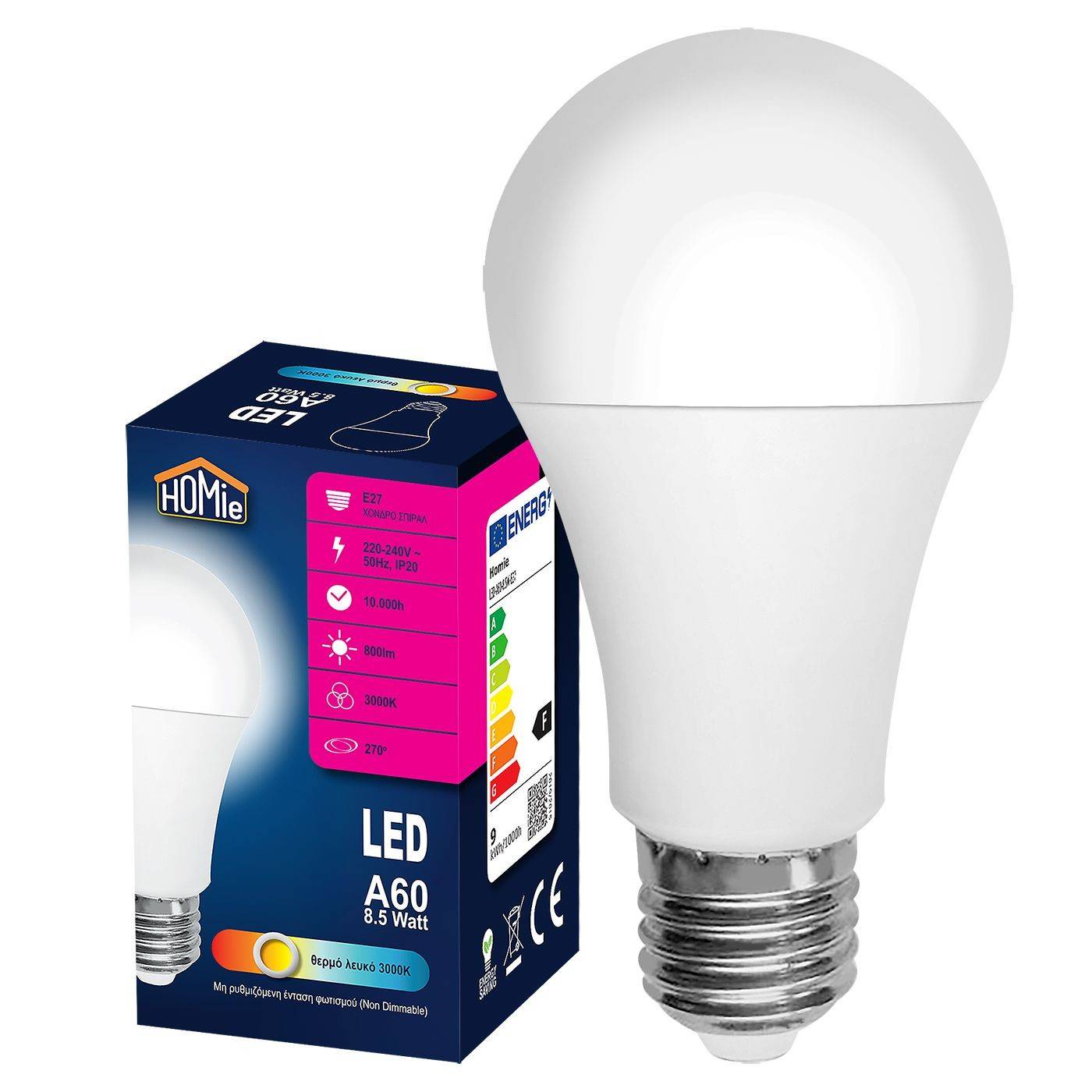 88-512 Λάμπα LED Α60 Ε27 Θερμό Λευκό 8,5W  χονδρική, Είδη Σπιτιού χονδρική