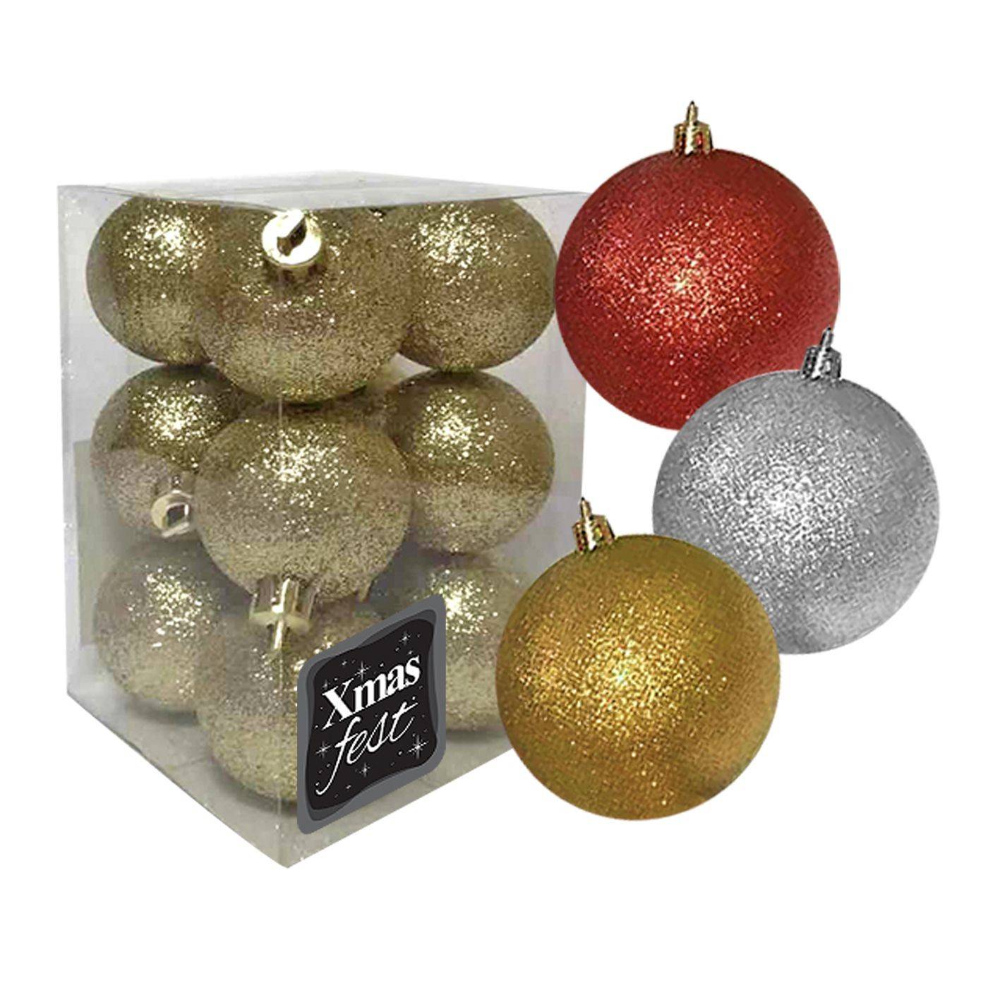 93-1458 Μπάλα Glitter πακ=12τεμ φ4 ø4cm χονδρική, Χριστουγεννιάτικα χονδρική