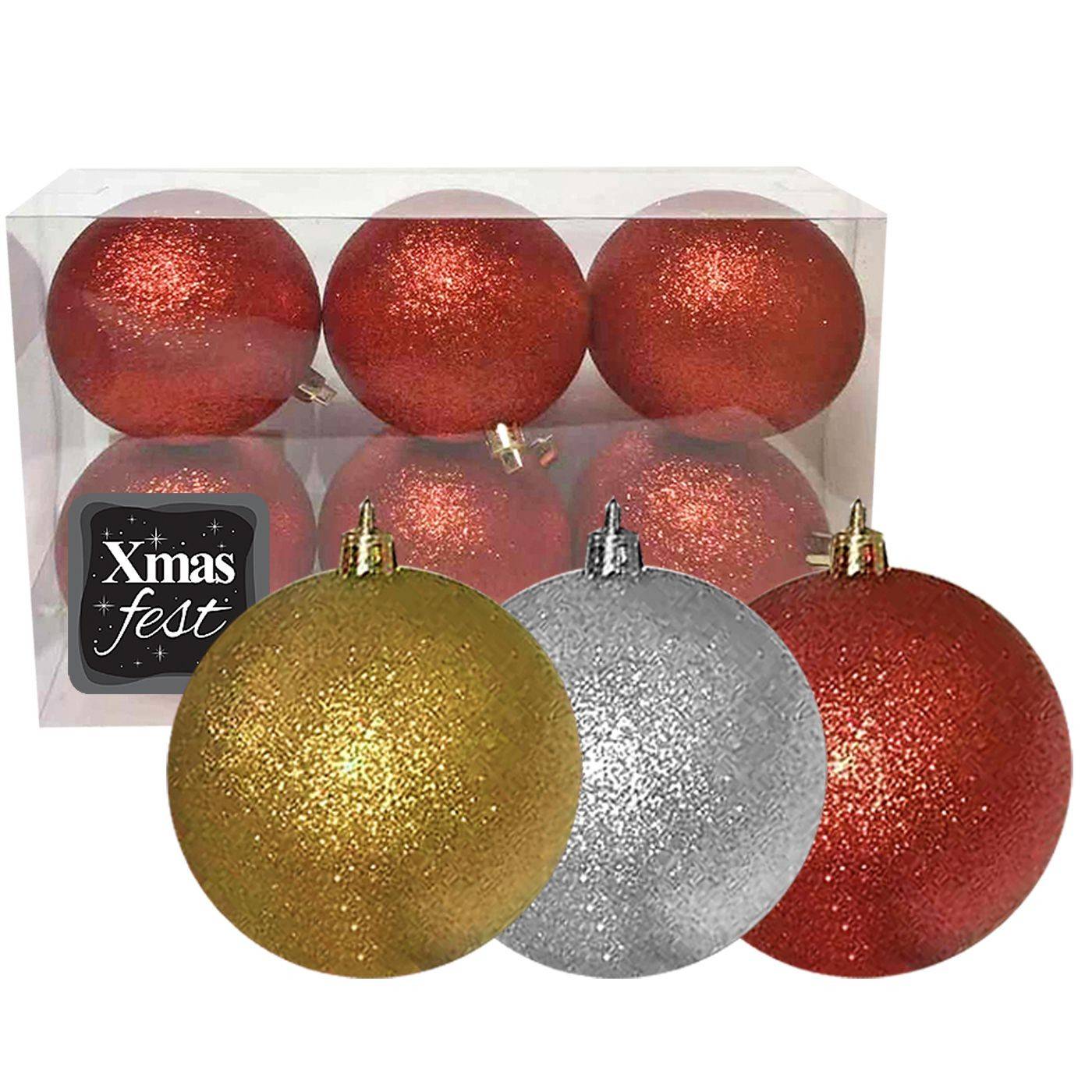 93-1696 Μπάλα Glitter πακ=6τεμ φ8 ø8cm χονδρική, Χριστουγεννιάτικα χονδρική