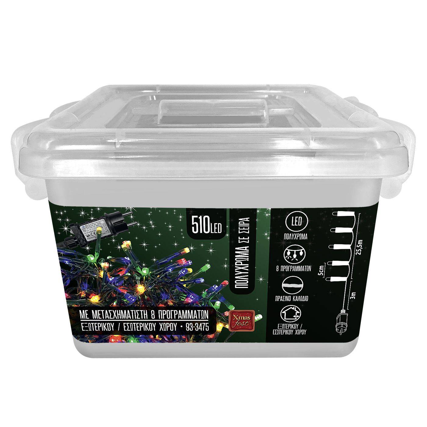93-3475 510 Λαμπάκια LED Πολύχρωμα σε Σειρά με Προγράμματα IP44 28,5m χονδρική, Χριστουγεννιάτικα χονδρική