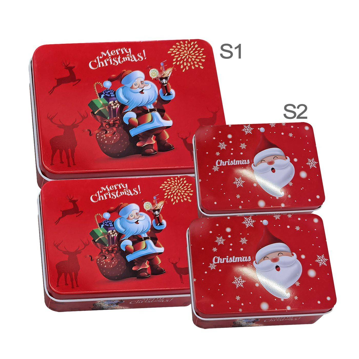 93-3664 Κουτιά Μεταλλικά Xmas σετ=2 τεμ Ορθογώνια 14x10x4cm & 12x9x3,5cm χονδρική, Χριστουγεννιάτικα χονδρική