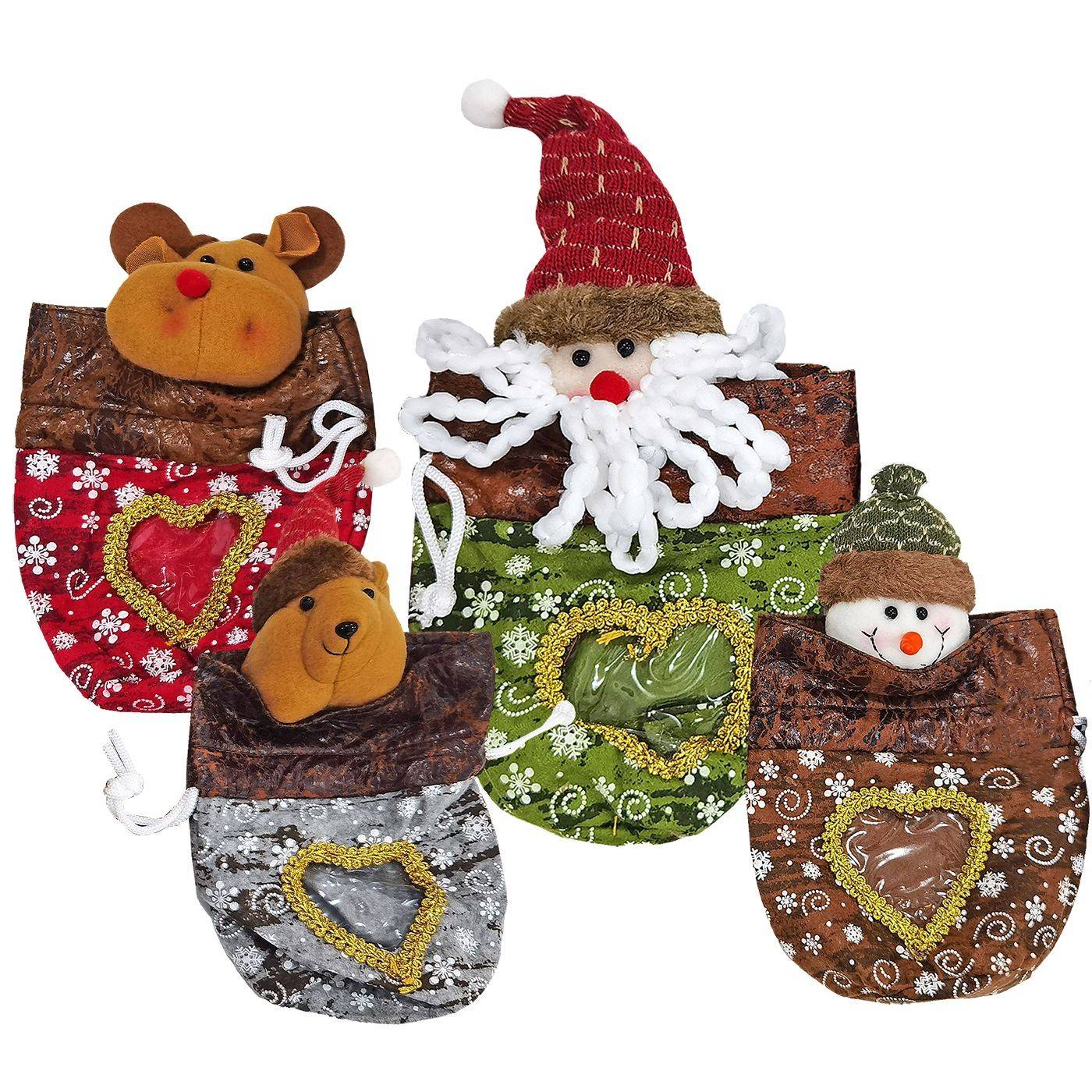 93-3672 Τσαντάκι Πουγκί με Παράθυρο & Φιγούρα Xmas 24x16cm χονδρική, Χριστουγεννιάτικα χονδρική