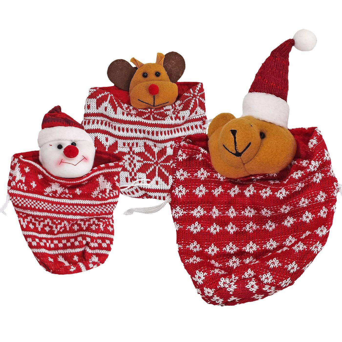 93-3673 Τσαντάκι Πουγκί Μάλλινο Xmas 20x14cm χονδρική, Χριστουγεννιάτικα χονδρική