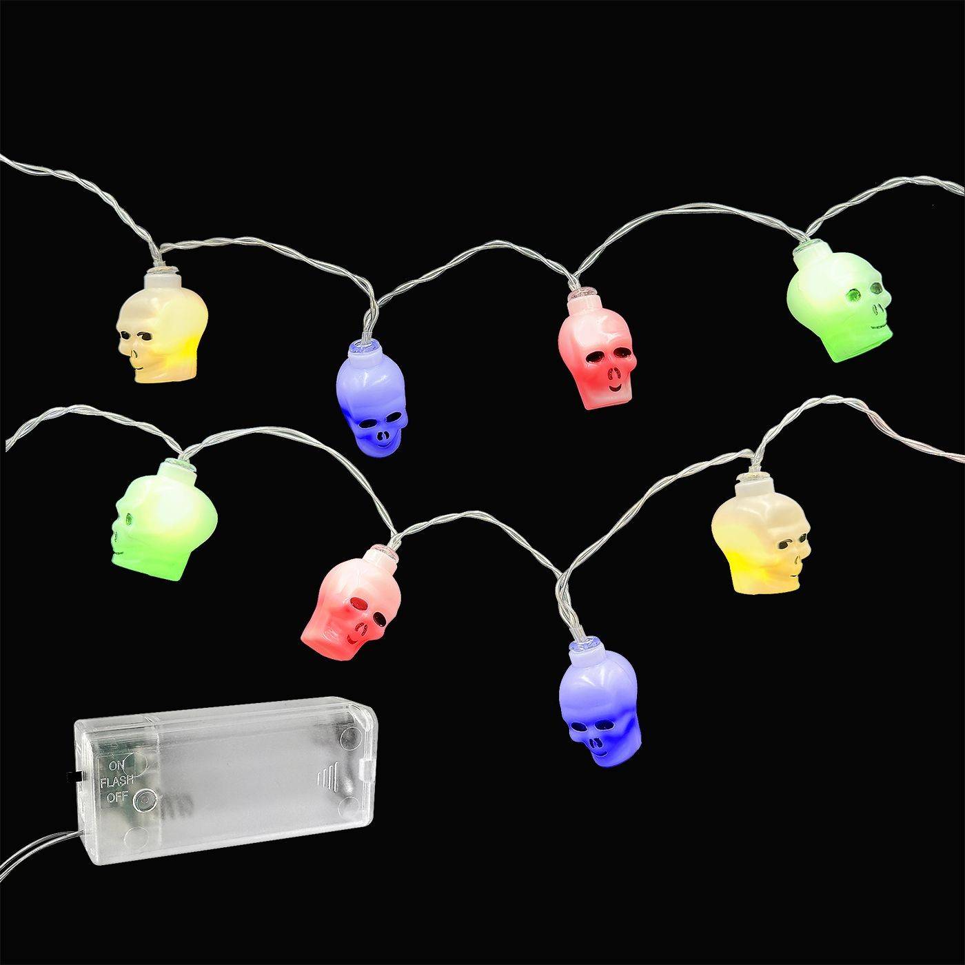 93-3869 20 Λαμπάκια LED Μπαταρίας Νεκροκεφαλές Πολύχρωμα με Controller IP20 2,3m χονδρική, Halloween χονδρική