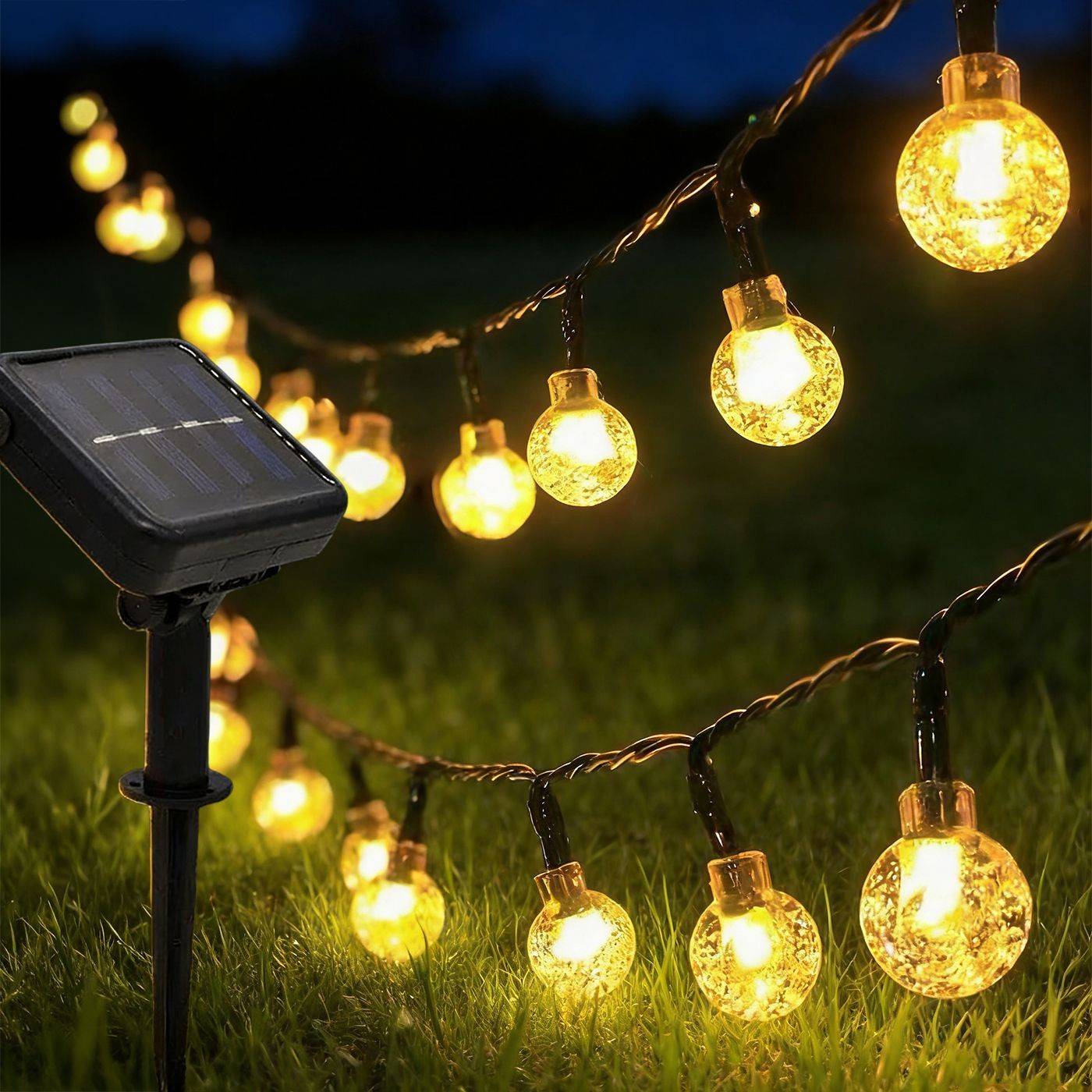 93-4056 50 Ακρυλικές Μπάλες LED, Ηλιακές, Λευκό Θερμό, με Controller IP44 8m χονδρική, Χριστουγεννιάτικα χονδρική