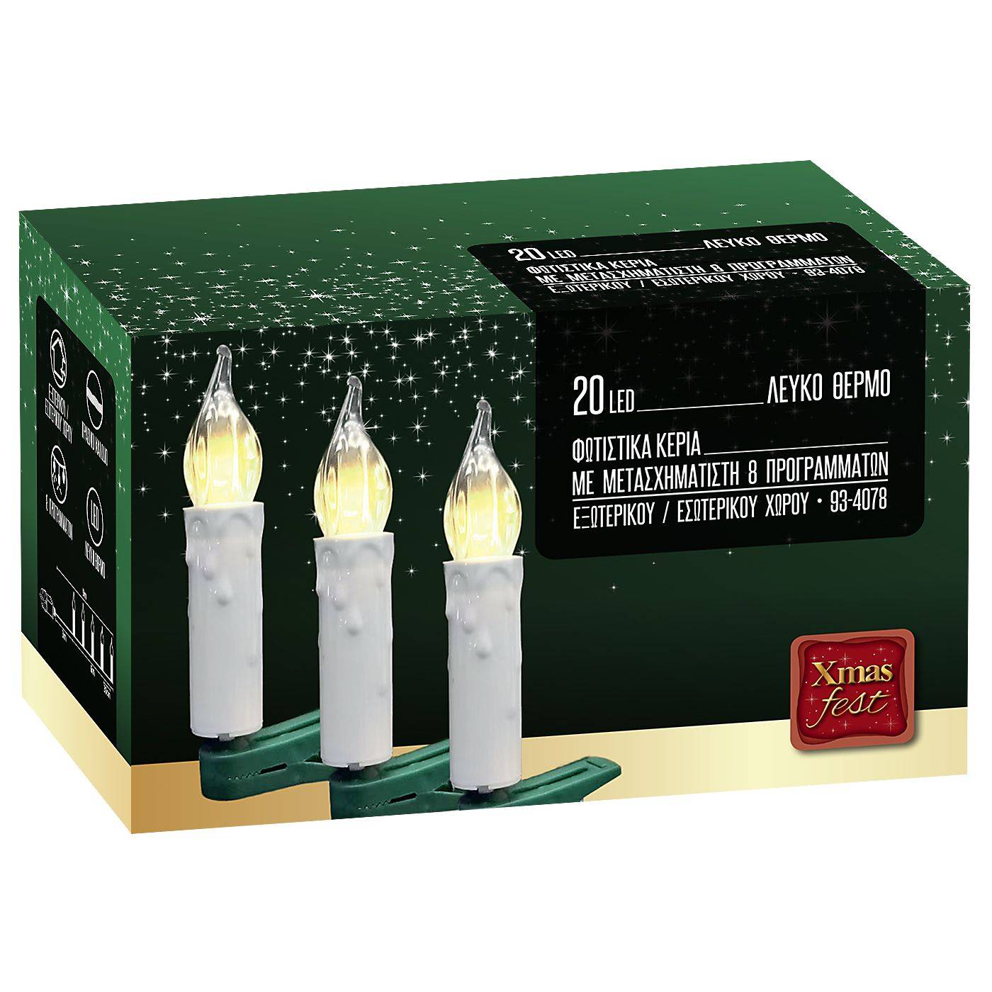 93-4078 20 Κεριά LED Λευκό Θερμό με Προγράμματα IP44 9m χονδρική, Χριστουγεννιάτικα χονδρική