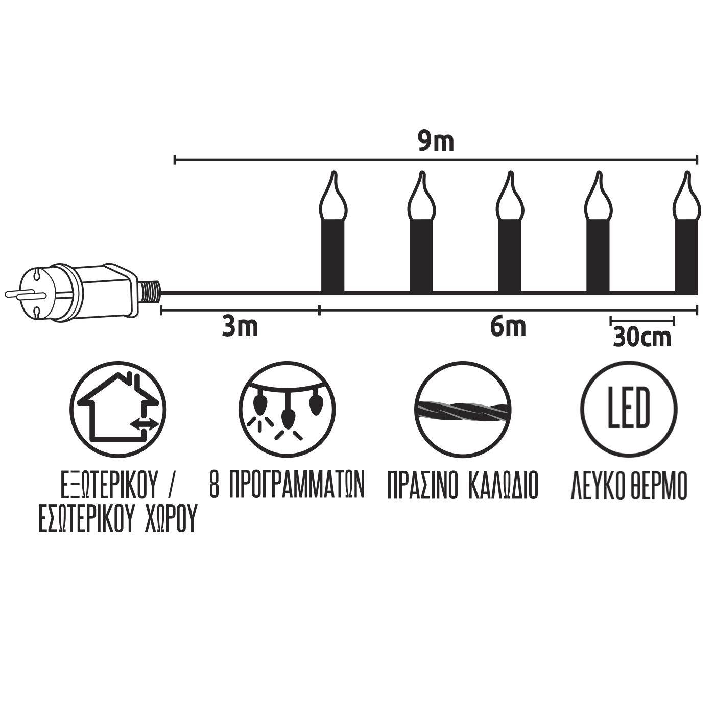 93-4078 20 Κεριά LED Λευκό Θερμό με Προγράμματα IP44 9m χονδρική, Χριστουγεννιάτικα χονδρική