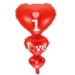 3-2495 Μπαλόνι Foil Μεταλλιζέ Τριπλή Καρδιά 96x49cm , Βαλεντίνου