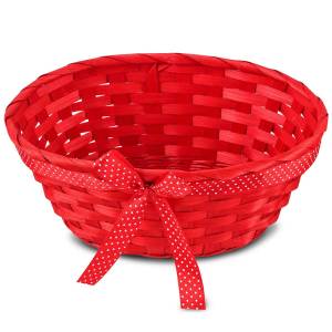 73-2158 Καλάθι Μπαμπού με Πουά Κορδέλα 25x20x10cm , Πασχαλινά