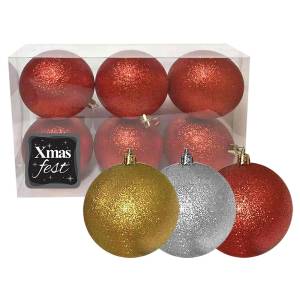 93-1694 Μπάλα Glitter πακ=6τεμ φ6 ø6cm , Χριστουγεννιάτικα