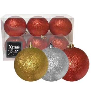 93-1696 Μπάλα Glitter πακ=6τεμ φ8 ø8cm , Χριστουγεννιάτικα