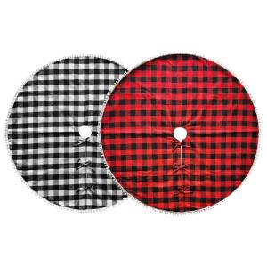 93-3600 Ποδιά Δέντρου Καρώ με Pom-Pom ø106cm , Χριστουγεννιάτικα