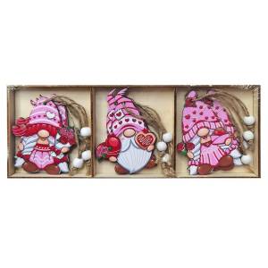 93-3661 Στολίδια Ξύλινα Gnome ροζ σετ=9 τεμ Display 8cm , Χριστουγεννιάτικα