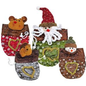 93-3672 Τσαντάκι Πουγκί με Παράθυρο & Φιγούρα Xmas 24x16cm , Χριστουγεννιάτικα