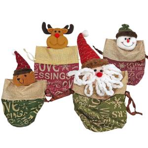 93-3675 Τσαντάκι Πουγκί Λινάτσα με Φιγούρα Xmas 24x16cm , Χριστουγεννιάτικα