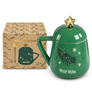 93-3978 Κούπα Πορσελανης Xmas με Καπάκι 14x9,5cm 400ml , Χριστουγεννιάτικα