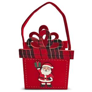 93-4239 Τσόχινο Καλάθι Xmas με Ξύλινα Decor 20x12x7cm , Χριστουγεννιάτικα